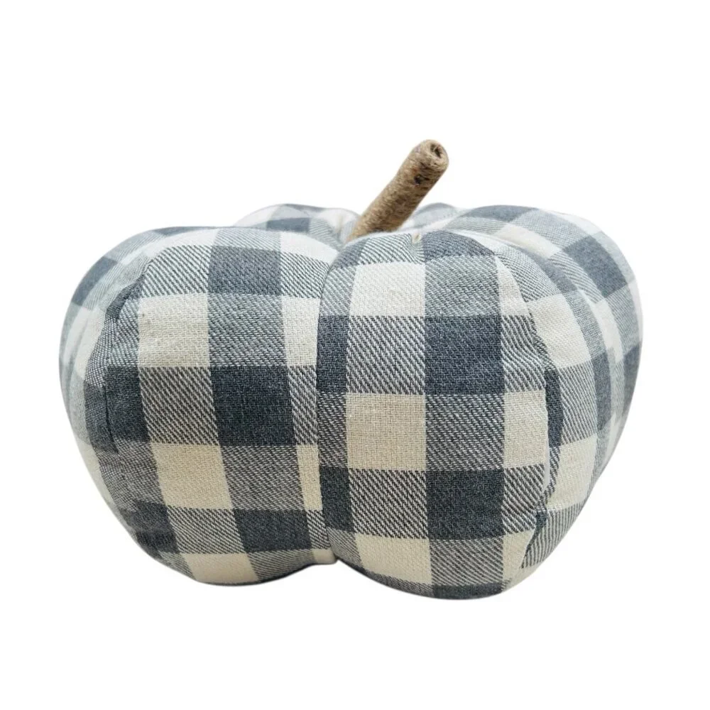 Plush Pumpkins Gingham Textiles Thanksgiving Fall Decoration Neutral